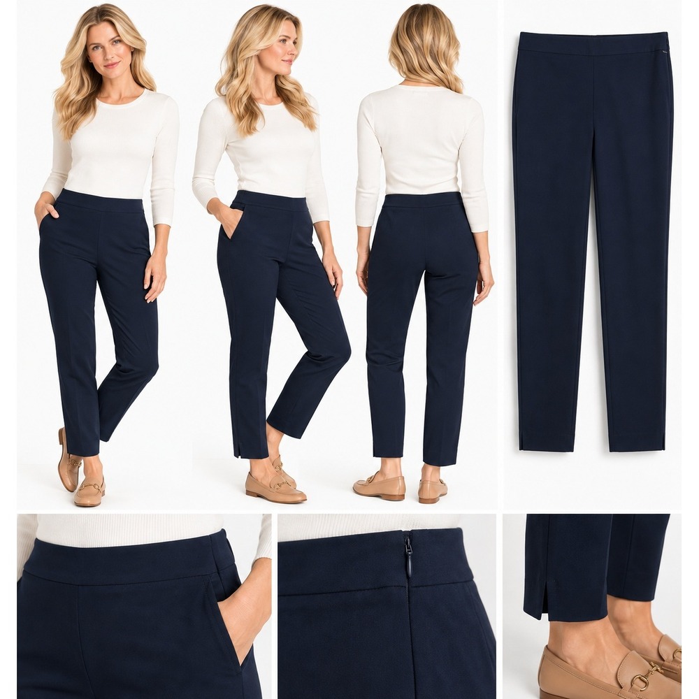 Talbots Chatham Pants Womens 8 Navy Blue Ankle Slim Straight Career Quiet Luxury